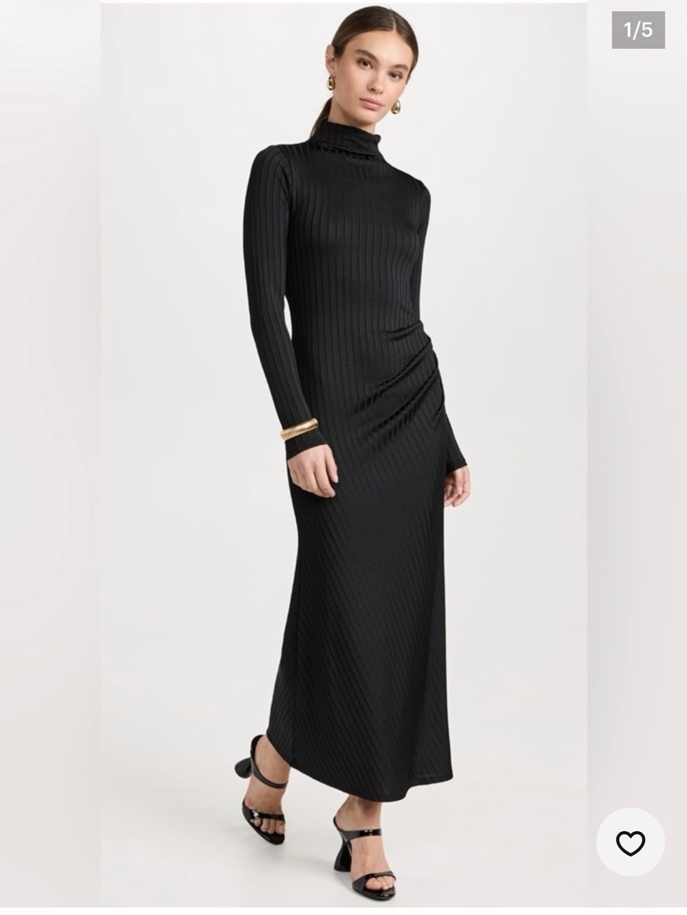 Good American Black Ribbed Long-Sleeve Maxi Dress